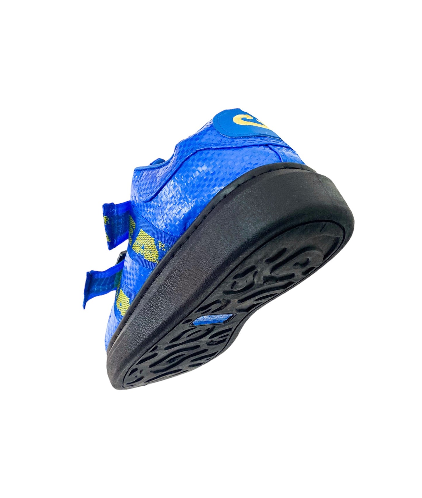 Upcycled sneaker shoes IKEA blue bag